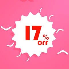 sale label with red numbers and pink background
