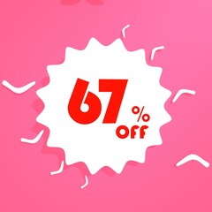 sale label with red numbers and pink background
