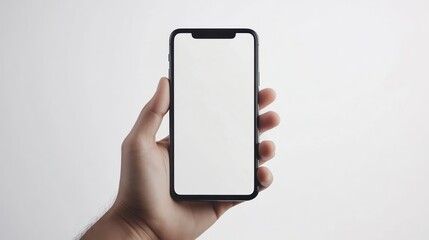 Poster - A hand holding a smartphone with a blank screen, symbolizing communication and technology.