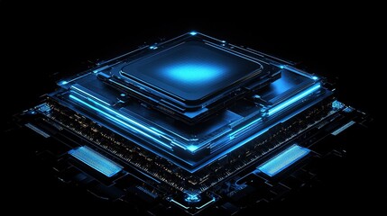Poster - High-Tech Processor with Blue Illumination