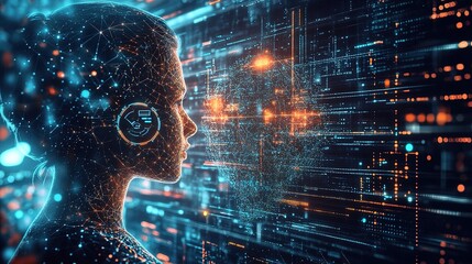 Poster - Futuristic Digital Interface with Profile Silhouette