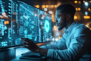 Urban businessman managing software, Generative AI