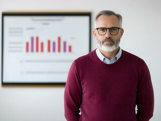 Confident business man with charts background