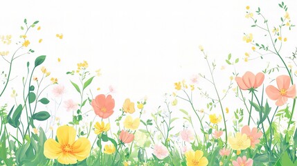 Wall Mural - Vibrant Wildflower Field on a Bright Background