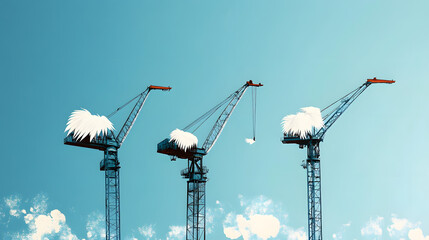 Canvas Print - Cranes in Blue Sky