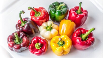 Wall Mural - A variety of colorful bell peppers on a white plate.