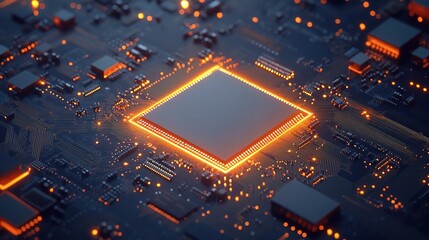 Poster - Futuristic Circuit Board with Glowing Elements