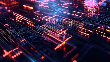 Poster - Futuristic Digital Circuitry with Neon Lights