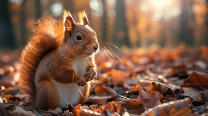 Wall Mural - Red Squirrel in Autumn Forest: A Close-Up Portrait