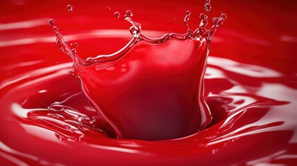 Poster - A splash of red liquid, resembling paint or juice, creating dynamic ripples in a pool.
