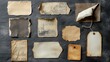 © Halina - Collection of vintage aged papers and tags with distressed textures on a dark surface