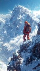 Poster - Climber on Snowy Mountain Peak - Breathtaking View