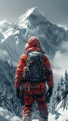 Poster - Majestic Snowy Mountain Peak with Climber