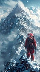 Poster - Majestic Mountain Peak: Climber Reaches the Summit