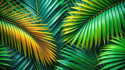 Wall Mural - Brightly Colored Template with Cut Palm Leaves for Creative Designs and Tropical Themes Background