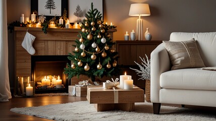 Wall Mural - living room with christmas tree