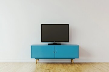 Sticker - Minimalist TV Cabinet in Elegant Living Room Interior with Neutral White Walls