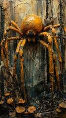 Sticker - Giant Golden Spider in a Dark Forest