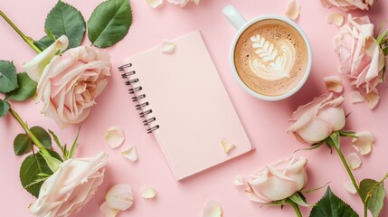 Aufkleber - A white notebook with a pink cover sits on a pink background