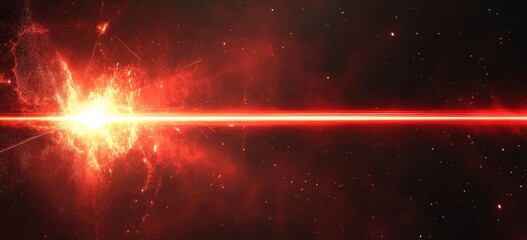 red laser beam with lens flare crossing a dark starry space background, evoking energy and futuristi