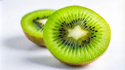 Wall Mural - Two halves of a fresh kiwi fruit on a white background.