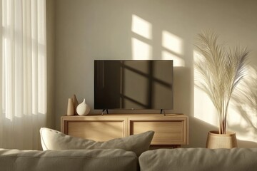 Poster - Stylish Living Space with Modern Furniture and Blank Screen TV Display