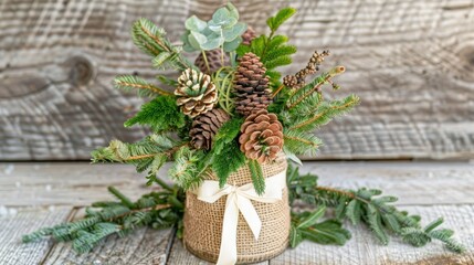 Wall Mural - christmas decoration with fir branches and cones