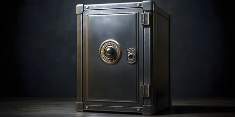 Poster - steel bank safe against dark backdrop, security, protection, deposit, lock, secure, vault, safety, m