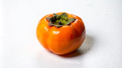 Wall Mural - A single ripe persimmon fruit on a white background.