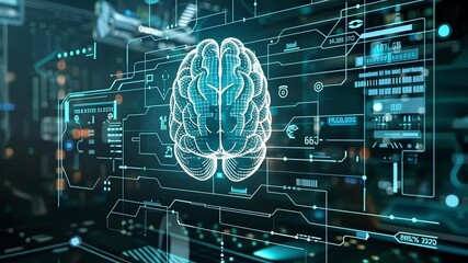 Poster - Holographic brain and data processing using machine learning, showing the potential of artificial intelligence to enhance cognitive abilities