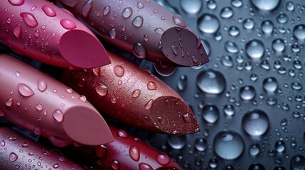 Aufkleber - A close up of a bunch of lipsticks with water droplets on them