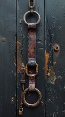 Wall Mural - Rusty Metal Ring on Weathered Wooden Door