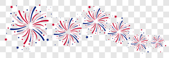 Wall Mural - Exploding  Fireworks . Set of USA fireworks with a red and blue stars and sparks . United states of america independence day fireworks. Red, blue fireworks for 4th of July .