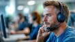 © Pinklife - A call center agent wearing a headset looks focused while assisting customers. His determination and concentration exemplify his commitment to professional service.
