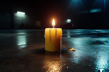 Poster - A lone candle burning in an otherwise dark and empty room, symbolizing a faint hope against the overwhelming nihilistic void