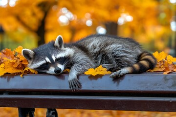  Little raccoon in autumn