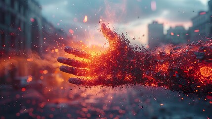 Canvas Print - Burning Hand: A Surreal Vision of Destruction