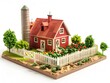 © Thares2020 - Charming Miniature Farmhouse with Rustic Barn Silo and Picket Fence Amid Lush Crops