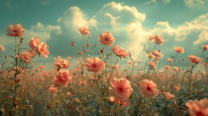 Poster - Pink Wildflowers in a Field - Vintage Aesthetic