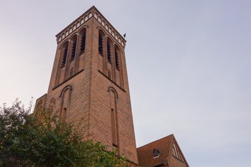 Red brick tower of Sankt Laurentii Church (Sankt Laurentii Kirke) in Roskilde