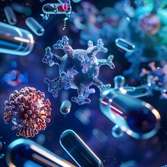 Poster - Nanobots Enhancing Immune System Identifying and Destroying Pathogens Efficiently Nanotechnology in Medicine Concept