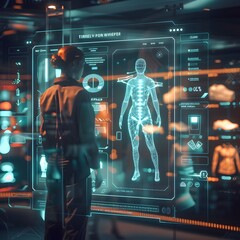 Poster - Futuristic Holographic Shopping Interface with 3D Product Views and Virtual Fitting
