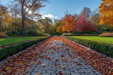 Wall Mural - Vibrant fall landscape  a sunny october park scene illuminated by bright sunlight