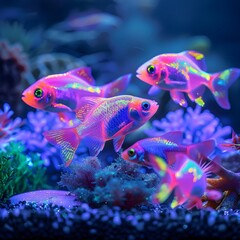 Sticker - Captivating Virtual Aquarium with Neon Fish Responding to Interaction