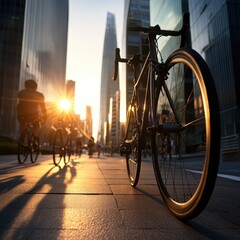 Wall Mural - a bicycle is parked on the street in front of tall buildings