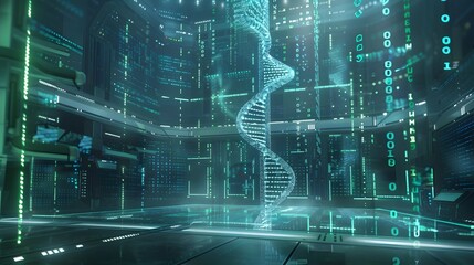 Poster - Futuristic Lab Encoding Data into DNA Strands with Holographic Helix Display