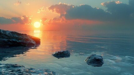 Wall Mural - Serene Sunset Over the Ocean: A Tranquil Landscape Photography