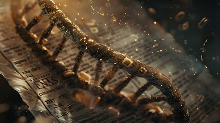 Poster - DNA Strand Embedded with Historical Data and Floating Imagery Representing Preservation of History through DNA Storage