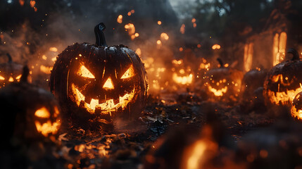 Burning Jack-o'-Lantern Halloween Illustration