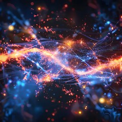 Poster - Quantum Entanglement and Interstellar Communication Glowing Particles Linked Across Galaxies